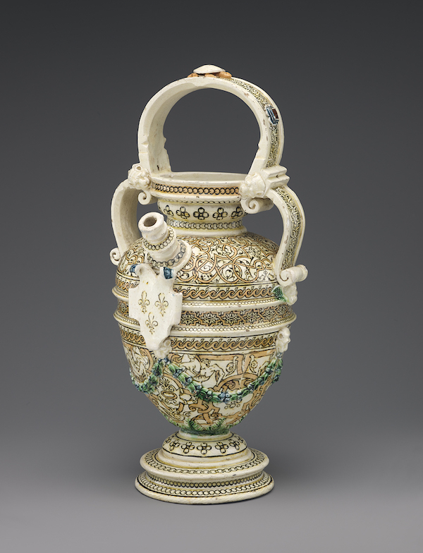 Saint-Porchaire ware (French), ewer (biberon), mid-16th century. Glazed earthenware, 10 1/4 by 5 1/16 by 5 1/16in. (26 by 12.9 by 12.9cm) The Frick Collection, gift of Alexis Gregory, 2020. Photo credit: Joseph Coscia Jr. 