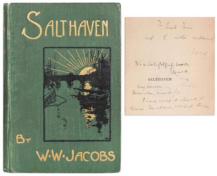 First edition presentation copy of W.W. Jacobs’ ‘Salthaven,’ inscribed to and from Samuel Clemens, aka Mark Twain, $31,250