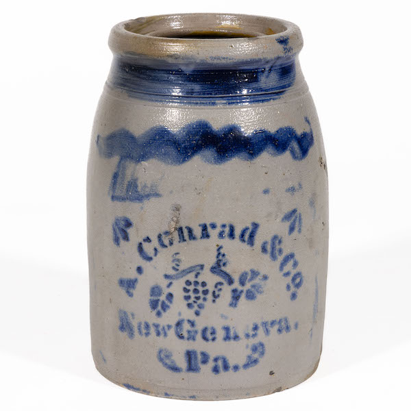Western Pennsylvania stoneware canner by A. Conrad & Co., estimated at $400-$600