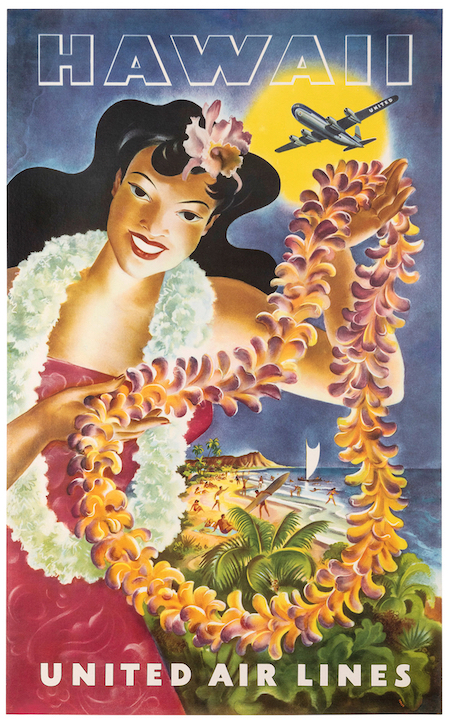 1950s Joseph Feher poster for Hawaii via United Air Lines, estimated at $2,000-$3,000