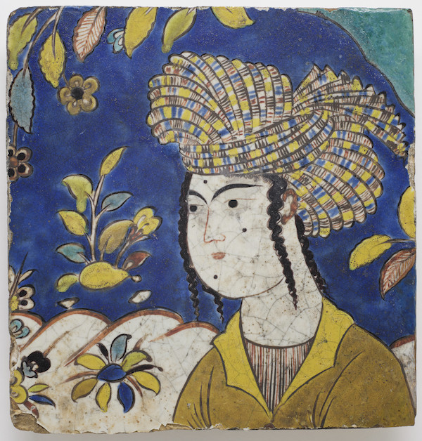 Tile with Image of a Man, Iran, circa 1650, earthenware ceramic with overglaze decoration. Bequest of Dr. George Krotkoff, 2014