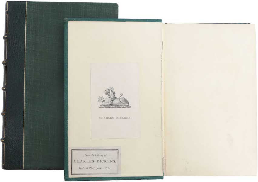 Book from Charles Dickens' personal library, featuring his bookplate and library plate, estimated at $8,000-$14,000