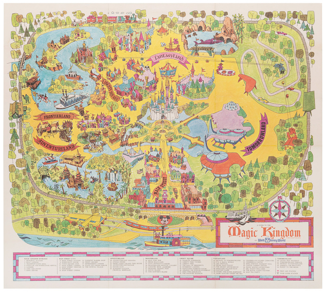 Walt Disney Productions poster guide to the Magic Kingdom, estimated at $300-$500