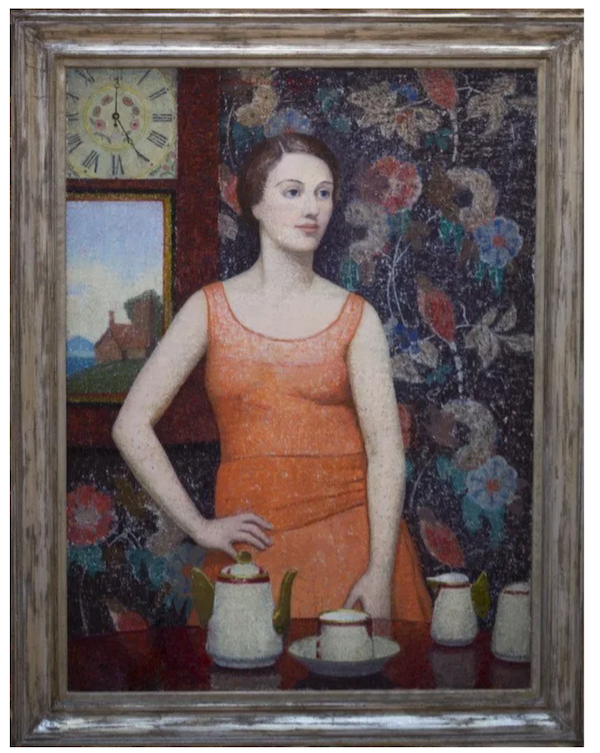 An Emma Fordyce MacRae portrait of a confident sitter, ‘5 O’Clock - Girl with Butterfly Tea Set,’ brought $14,000 plus the buyer’s premium in May 2016. Image courtesy of Rockport Art Association and LiveAuctioneers.