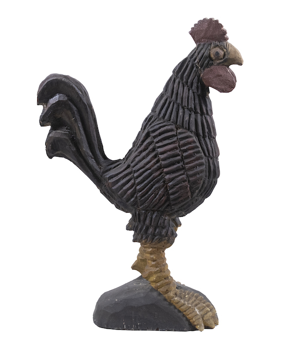 Wilhelm Schimmel carved and painted rooster, estimated at $20,000-$30,000. Image courtesy of Thomaston Place Auction Galleries