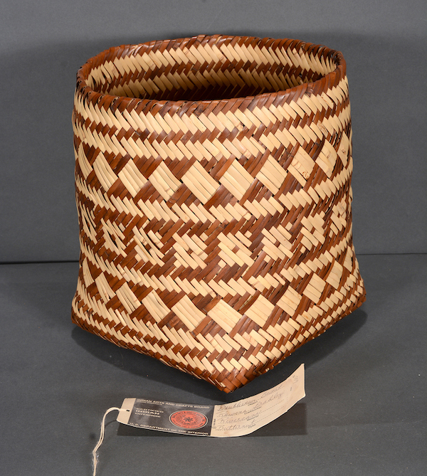 Circa-1970s Cherokee double-weave basket by Rowena Bradley, estimated at $400-$600