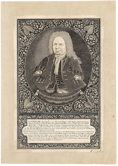 1724 self-portrait engraving of performer Matthew Buchinger, estimated at $6,000-$8,000