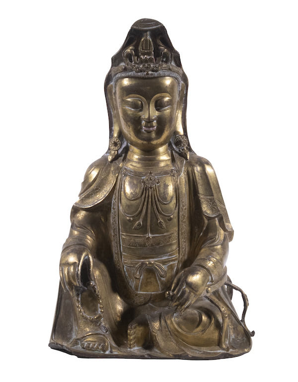 Chinese Ming dynasty seated Guanyin figure, estimated at $10,000-$15,000. Image courtesy of Thomaston Place Auction Galleries