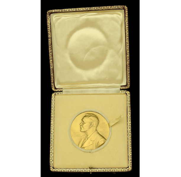 Nobel Prize in Chemistry awarded to Archer Martin in 1952 for co-inventing partition chromatography, shown in its case. It sold for £150,000 (about $180,000) on February 2. Image courtesy of Noonans