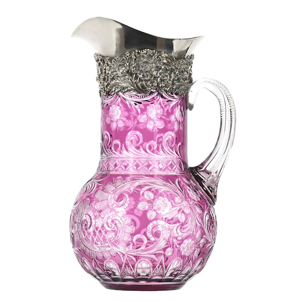 Brilliant Period Cut Glass amethyst cut to clear water pitcher attributed to Stevens and Williams, estimated at $10,000-$15,000