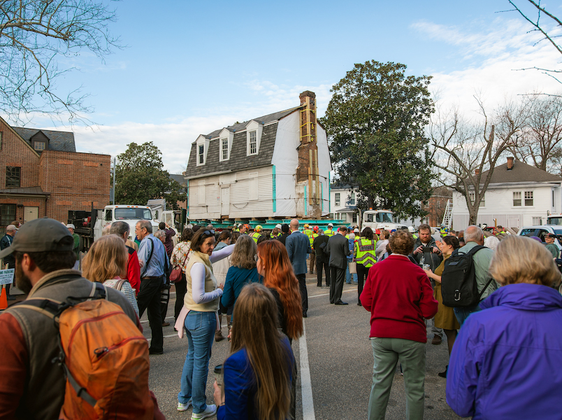 Image from the move of the Williamsburg Bray School to the Historic Area of Colonial Williamsburg on Feb. 10. Photo by Brian Newson, The Colonial Williamsburg Foundation. 