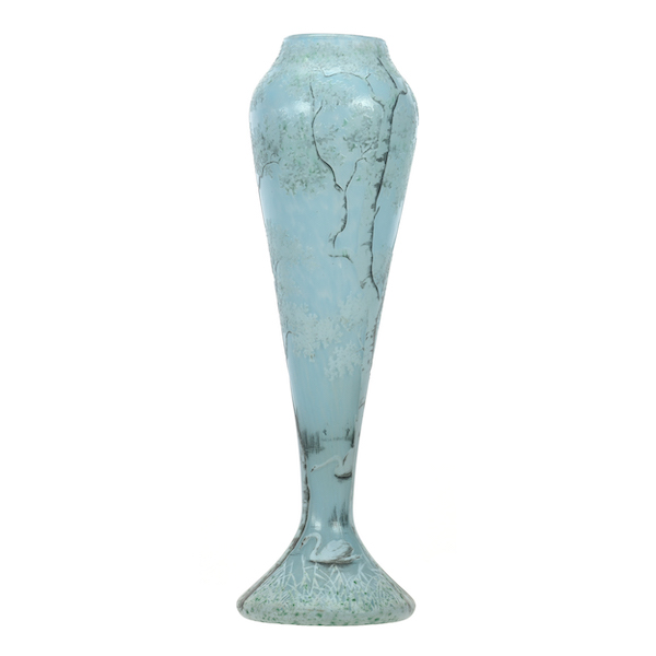Signed Daum Nancy French cameo art glass vase with pastel blue ground, estimated at $10,000-$15,000