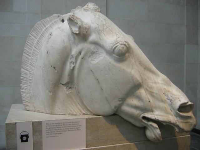 One from the group of ancient sculptures known as the Parthenon Marbles, photographed on display at the British Museum in August 2006. George Osborne, chair of the museum, said there had been “constructive” talks with the Greek government on a deal that would arrange to display the marbles in Athens and London. Image courtesy of Wikimedia Commons, photo credit Urban. Shared under the Creative Commons Attribution-Share Alike 2.5 Generic license.