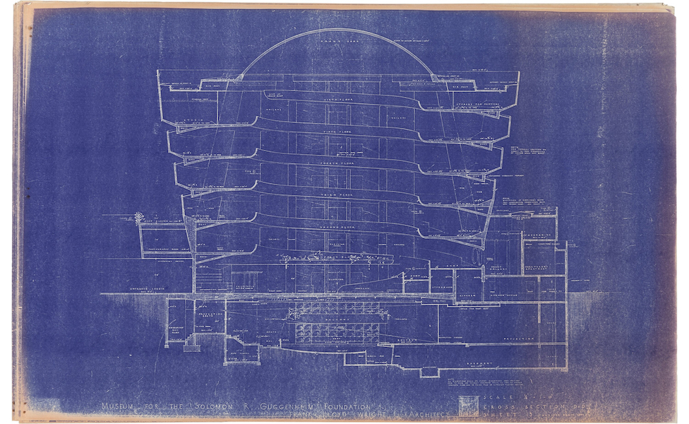 Frank Lloyd Wright’s blueprints for the Guggenheim Museum, $11,875. Image courtesy of Heritage Auctions