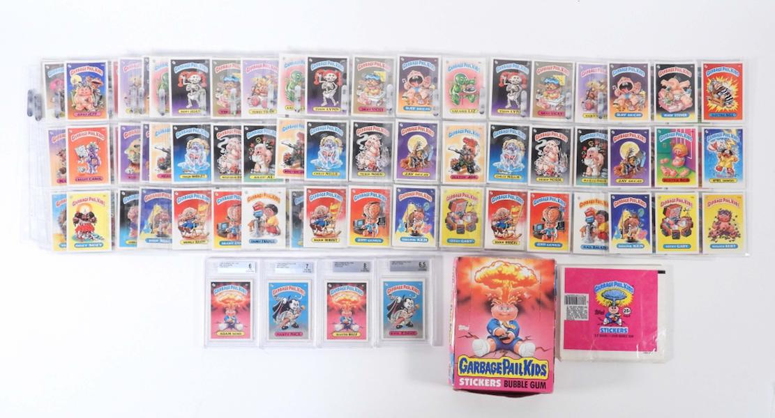 Complete set of 1985 Topps Garbage Pail Kids Series 1 sticker trading cards, estimated at $1,000-$2,000