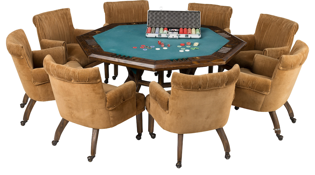 Poker table, chairs and chips given to the Pecks by Frank and Barbara Sinatra, estimated at $3,000-$5,000. Image courtesy of Heritage Auctions