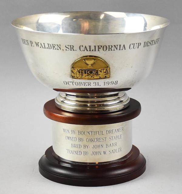 Kirk Stieff sterling silver trophy for Bountiful Dreamer (owned by John Barr), winner of the California Cup Distaff horse race held in Oct. 1998, estimated at $600-$1,000