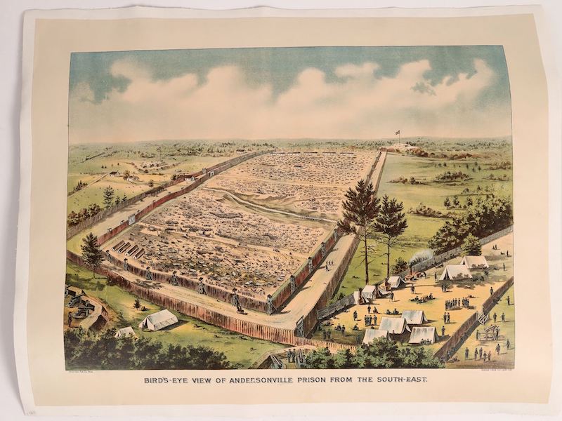 Unframed lithograph of the infamous Andersonville Confederate prison in Georgia during the Civil War, $2,625 