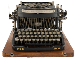 Williams No. 6 typewriter personally owned by Mark Twain, aka Samuel Clemens, estimated at $20,000-$30,000. Image courtesy of Heritage Auctions