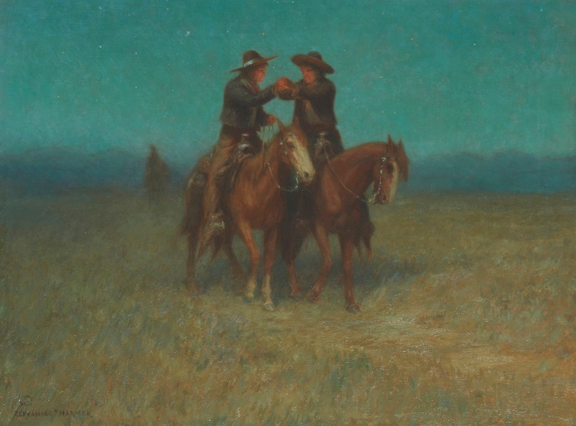 Alexander F. Harmer, ‘Vaqueros riding at night,’ estimated at $3,000-$5,000