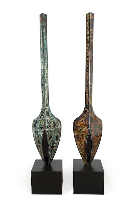 Pair of monumental painted bottle-form sculptures by Paul Tamanian, $10,285