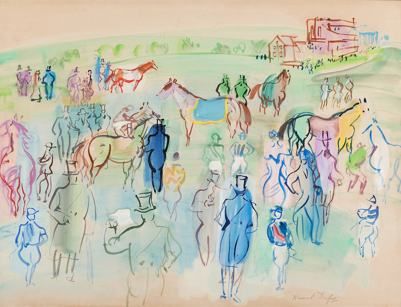 Raoul Dufy, ‘Chevaux et turfistes a Epsom (Horses and racegoers at Epsom),’ estimated at $80,000-$120,000. Image courtesy of Heritage Auctions