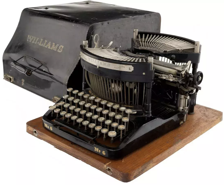 Williams No. 6 typewriter personally owned by Mark Twain, aka Samuel Clemens, shown with its case, estimated at $20,000-$30,000. Image courtesy of Heritage Auctions