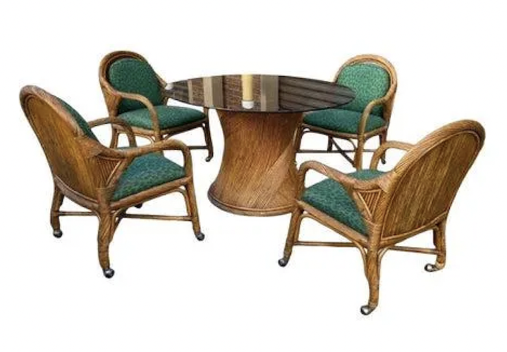 1970s five-piece bamboo dining set, estimated at $1,500-$2,000