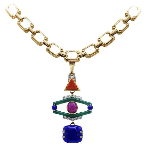 1980s David Webb multi-gemstone totem pendant necklace on an 18K gold chain, estimated at $49,000-$59,000 