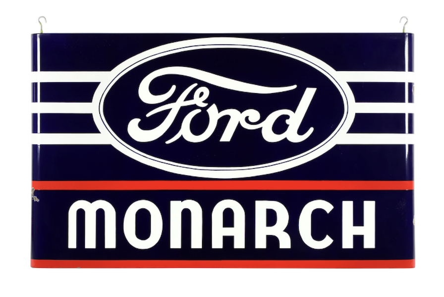 1940s Canadian Ford Monarch porcelain dealer sign, estimated at CA$12,000-$15,000