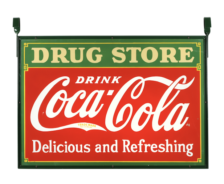 American Coca-Cola double-sided porcelain drug store sign, estimated at CA$6,000-$9,000