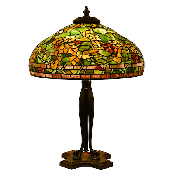 Tiffany Studios table lamp with telescoping base and 32in Nasturtium shade, estimated at $60,000-$80,000