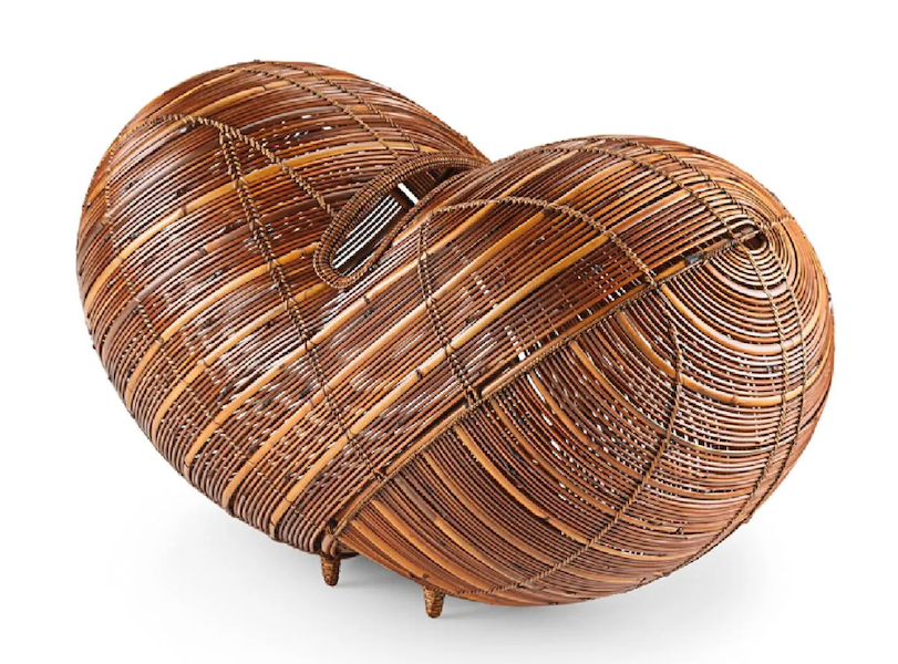 A Tanioka Shigeo heart-shape basket attained $14,000 plus the buyer’s premium in May 2018. Image courtesy of Rago Arts and Auction Center and LiveAuctioneers.