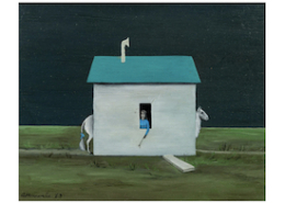Gertrude Abercombie’s untitled 1963 painting of a stallion and shed achieved $280,000 plus the buyer’s premium in February 2023. Image courtesy of Hindman and LiveAuctioneers.
