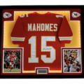 This Patrick Mahomes-signed and framed Kansas City Chiefs jersey earned $1,120 plus the buyer’s premium in November 2020. Image courtesy of Canuck Auctions and LiveAuctioneers.