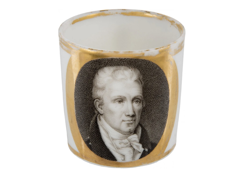 A James Monroe Paris porcelain demitasse cup with an engraved transferware portrait of the nation’s fifth president realized $8,500 plus the buyer’s premium in December 2016. Image courtesy of Heritage Auctions and LiveAuctioneers.