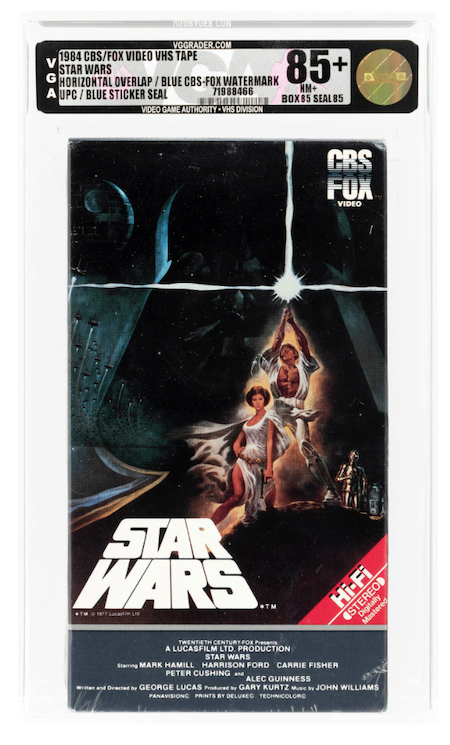A sealed 1984 copy of ‘Star Wars,’ having horizontal overlap and a blue watermark, made $1,298 including the buyer’s premium in November 2022. Image courtesy of Hake’s Auctions and LiveAuctioneers.