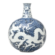 Large Chinese blue and white porcelain dragon moon flask vase, estimated at $2,000-$3,000