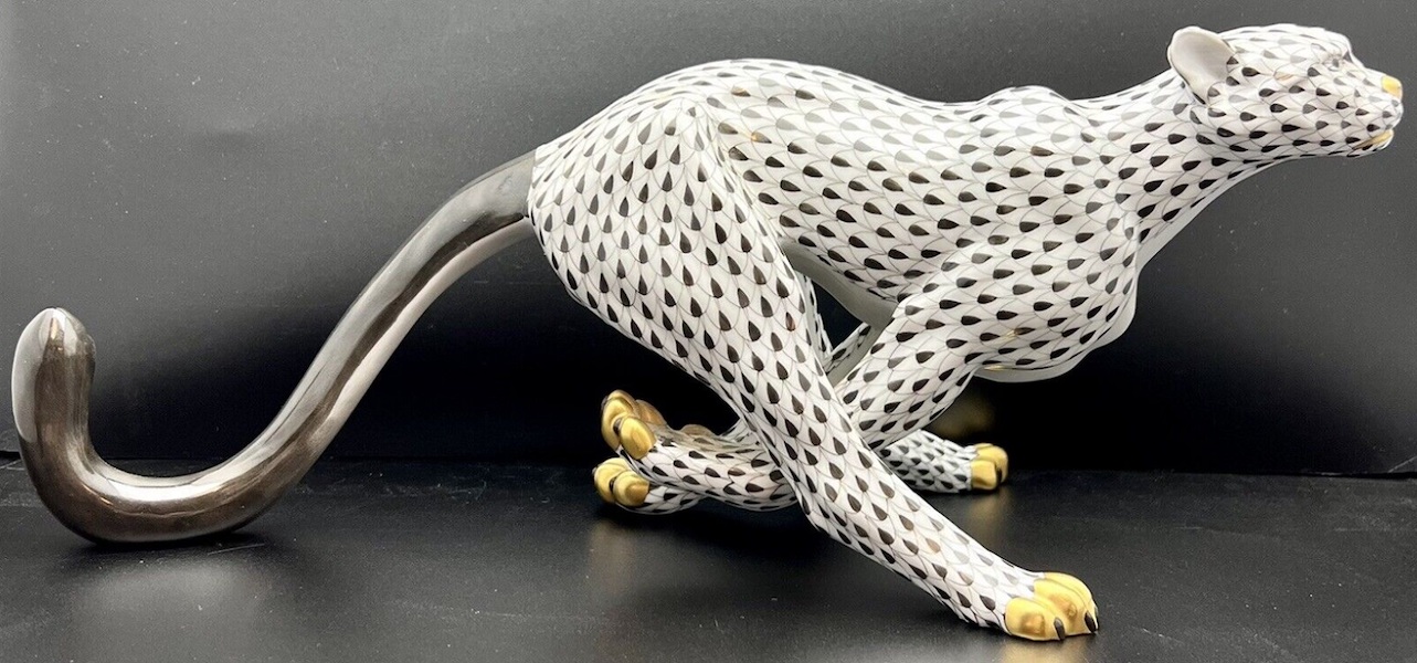 Extra-large Herend cheetah first edition figurine in black fishnet, estimated at $750-$1,000