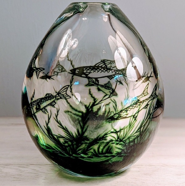 Edward Hald for Orrefors fish design cased glass vase, estimated at $1,000-$5,000
