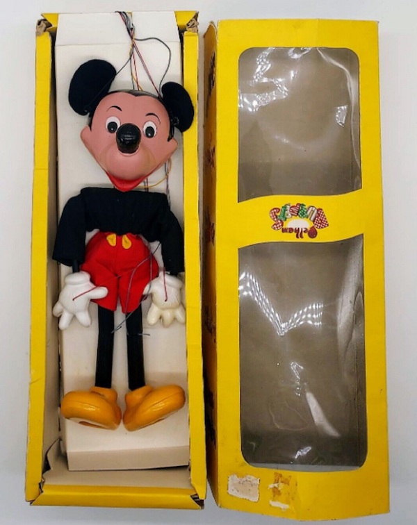 One of two Mickey and Minnie Mouse puppets by Pelham Puppets, in their original boxes, estimated at $250-$500