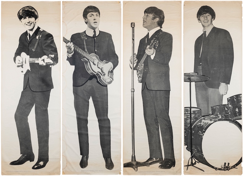Complete set of four life-size posters of the Beatles, estimated at $1,000-$2,000