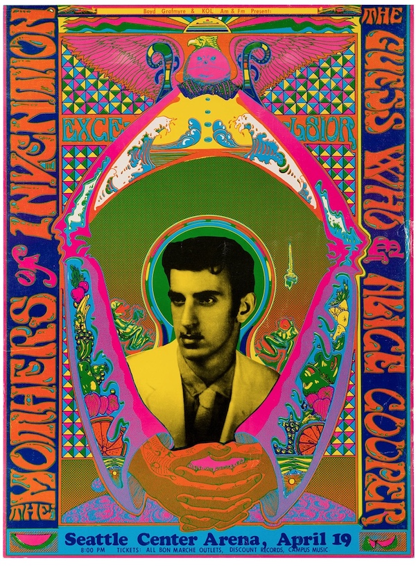 1969 psychedelic concert poster touting several acts and showcasing Frank Zappa from the Mothers of Invention, estimated at $3,000-$4,000