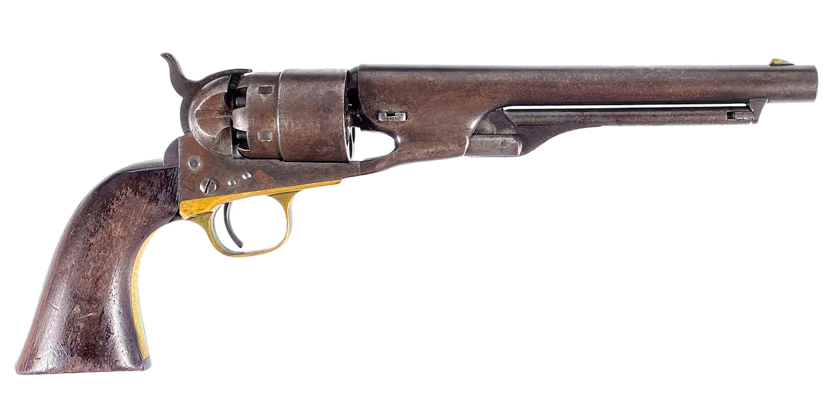 From a selection of 100+ fine American firearms, a Colt 1860 Army .44-caliber revolver, manufactured in 1861. Serial No. 16077. Matching numbers all around. Estimate $4,000-$8,000