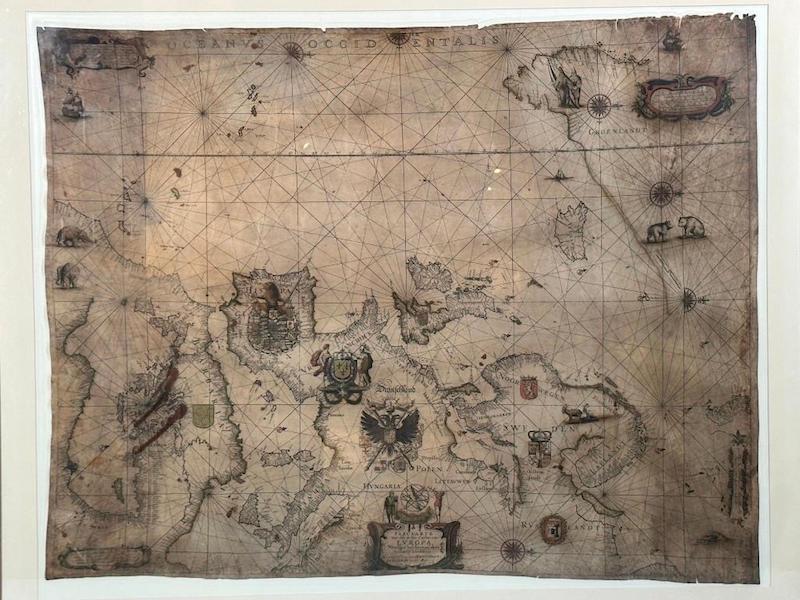 17th-century Dutch Baroque map by Anthonie Jacobsz, titled ‘Pascaarte van alle de Zecusten van Europa,’ $36,900