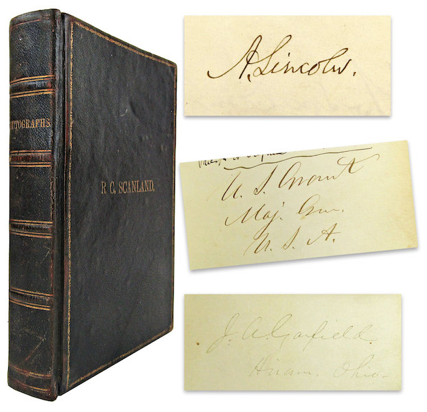Civil War-era autograph album signed by Lincoln, Grant, and Garfield, estimated at $16,000-$20,000