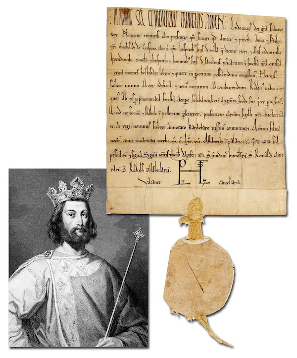 Manuscript document in Latin signed by the French monarch Louis VII at Senlis in 1177, with a connection to the Crusades, estimated at $24,000-$35,000