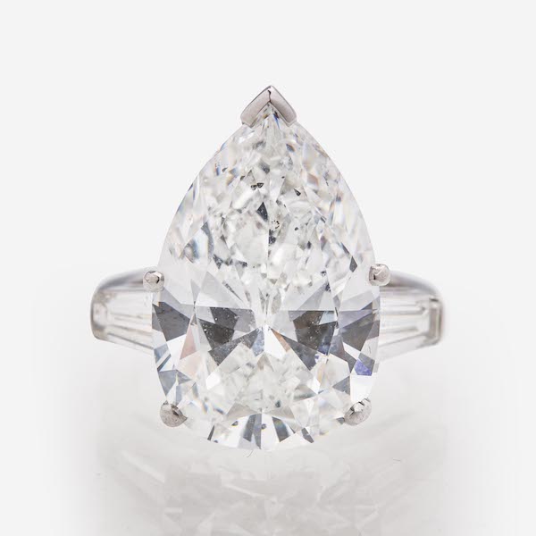 Platinum ring featuring a GIA-certified 9.45-carat diamond, estimated at $50,000-$70,000