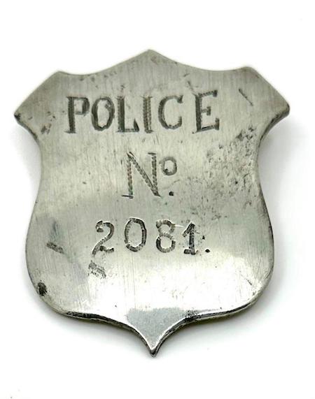 Circa-1915-1924 hand wrought steel police badge marked Potter Studio, estimated at $100-$200
