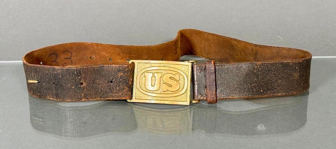 Heavy brass construction Indian Wars-era US belt plate and belt, estimated at $150-$250